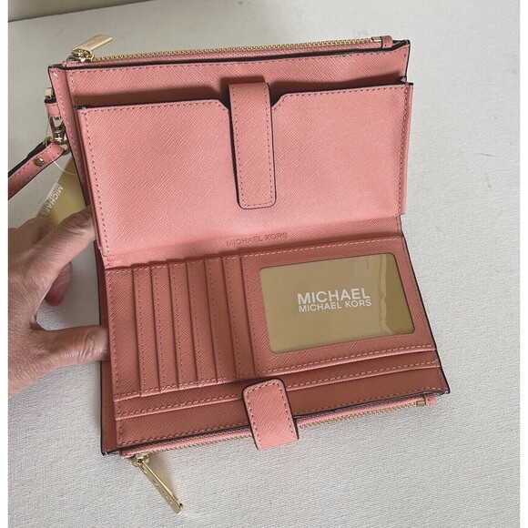 New Michael Kors Jet Set Travel Double zip wristlet Saffiano Leather Sherbert - Picture 4 of 5